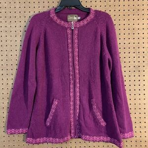 The Alpaca Connection Full Zip Cardigan Sweater XL‎ Purple Magenta Winter